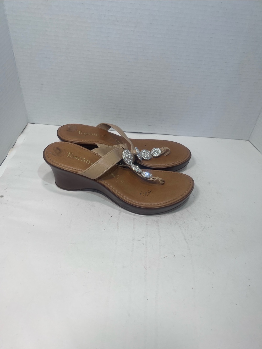 Tuscany Crystal-Accent Tan Wedge Sandal